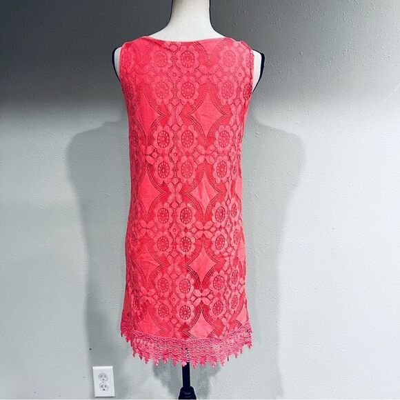 Lace salmon pink color sleeveless mini dress - Picture 6 of 12